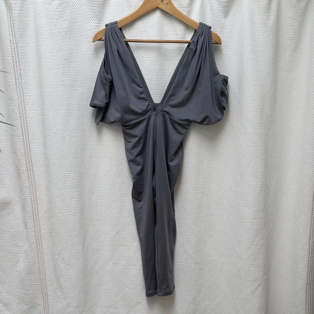 Sean with Oh Polly Gray Stretchy Jumpsuit